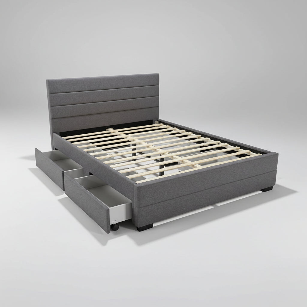 Rocco 4 Drawers Storage Bed Frame - Grey Linen Fabric