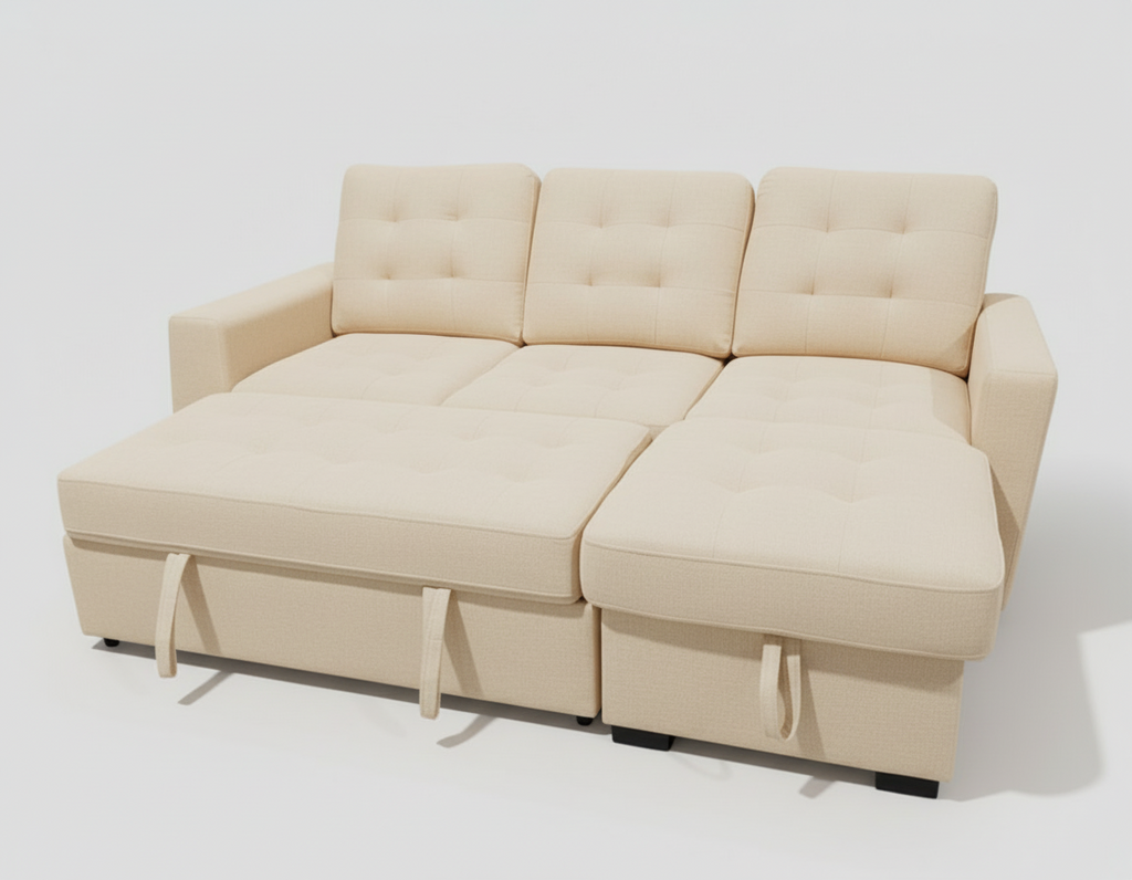 Roxy Sectional Sofa Bed with Storage &amp; Reversible Chaise – Oatmeal