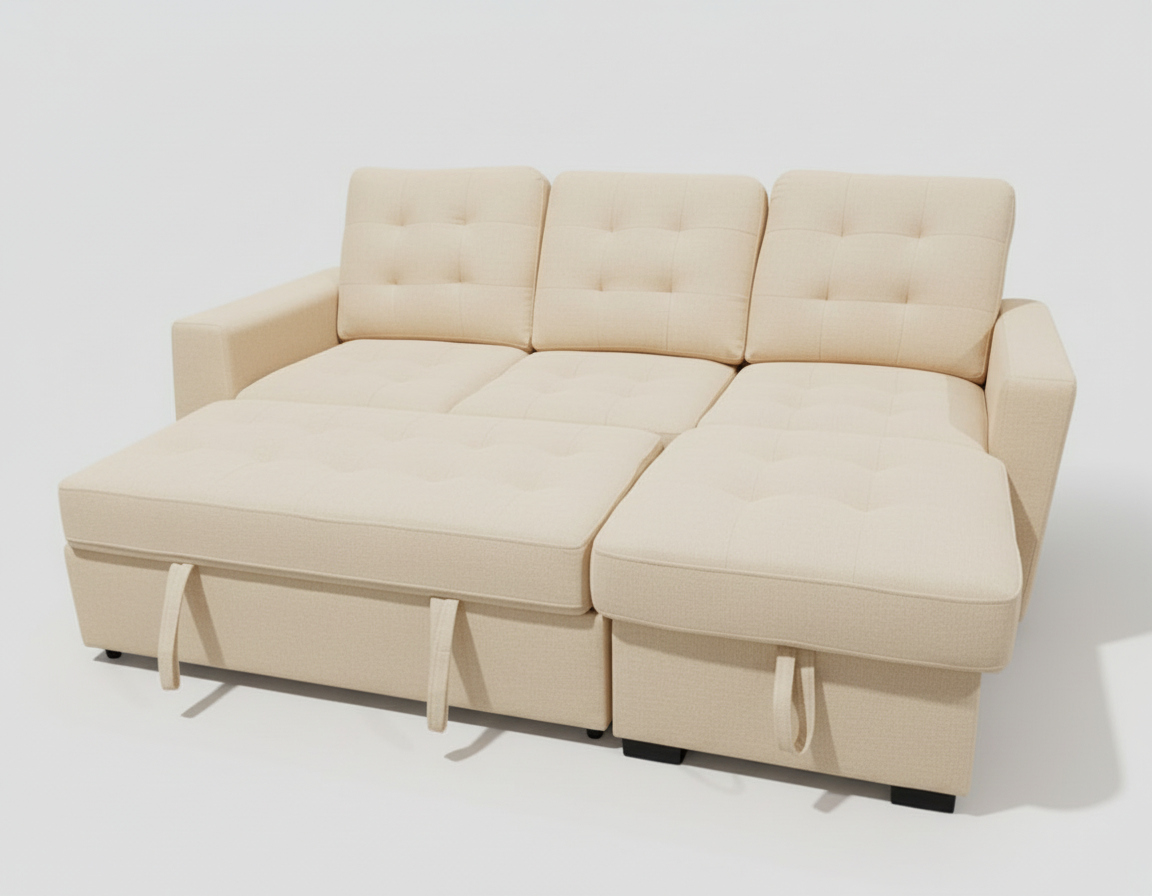 Roxy Sectional Sofa Bed with Storage &amp; Reversible Chaise – Oatmeal