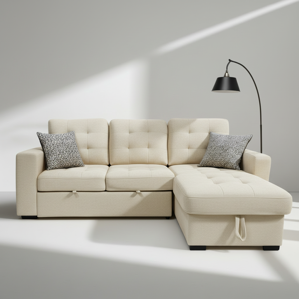 Roxy Sectional Sofa Bed with Storage &amp; Reversible Chaise – Oatmeal