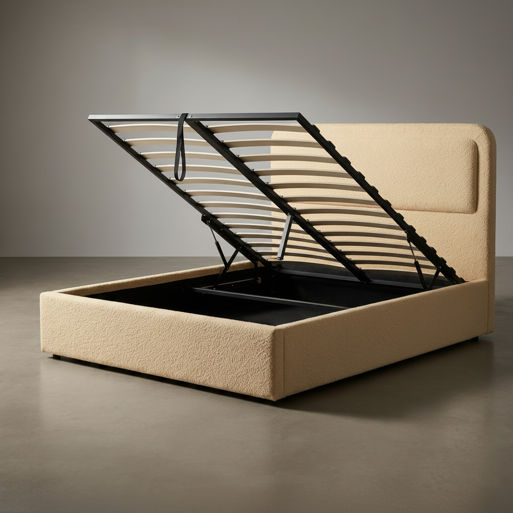 Cama elevable Savannah Queen con almacenamiento hidráulico - Lino gris