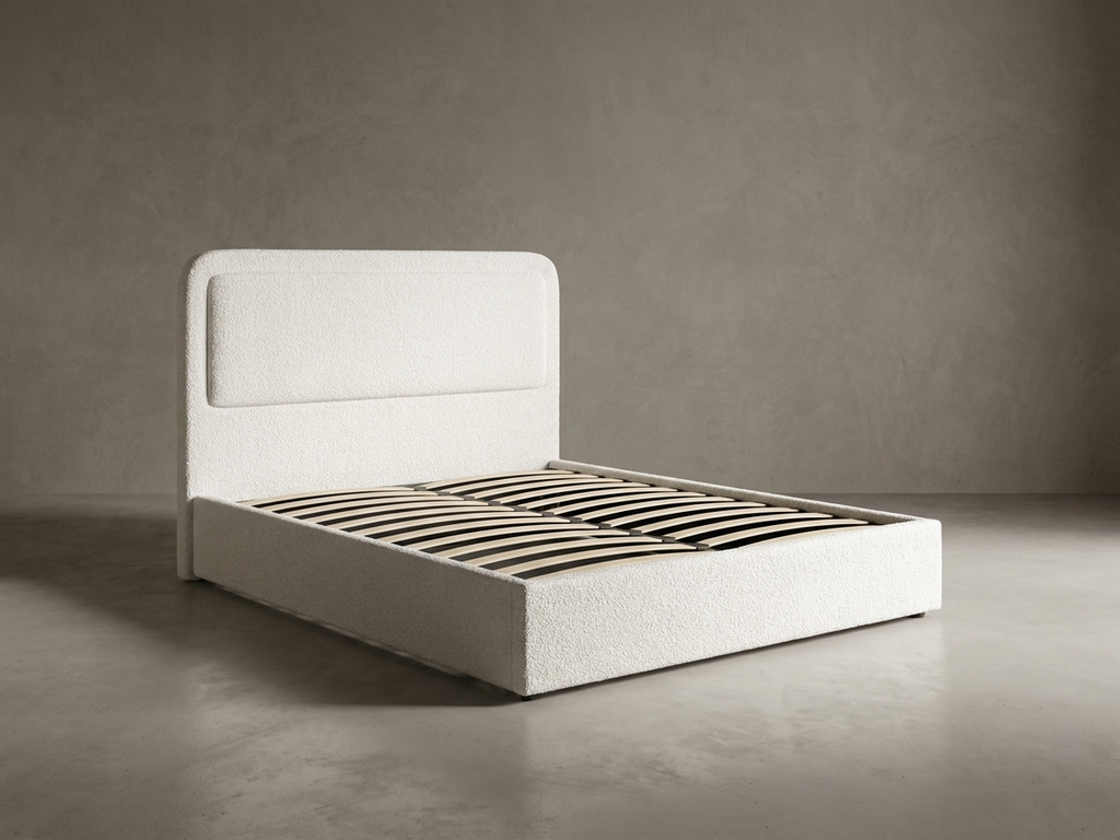 Savannah Queen Hydraulic Storage Lift-Up Bed - White Boucle