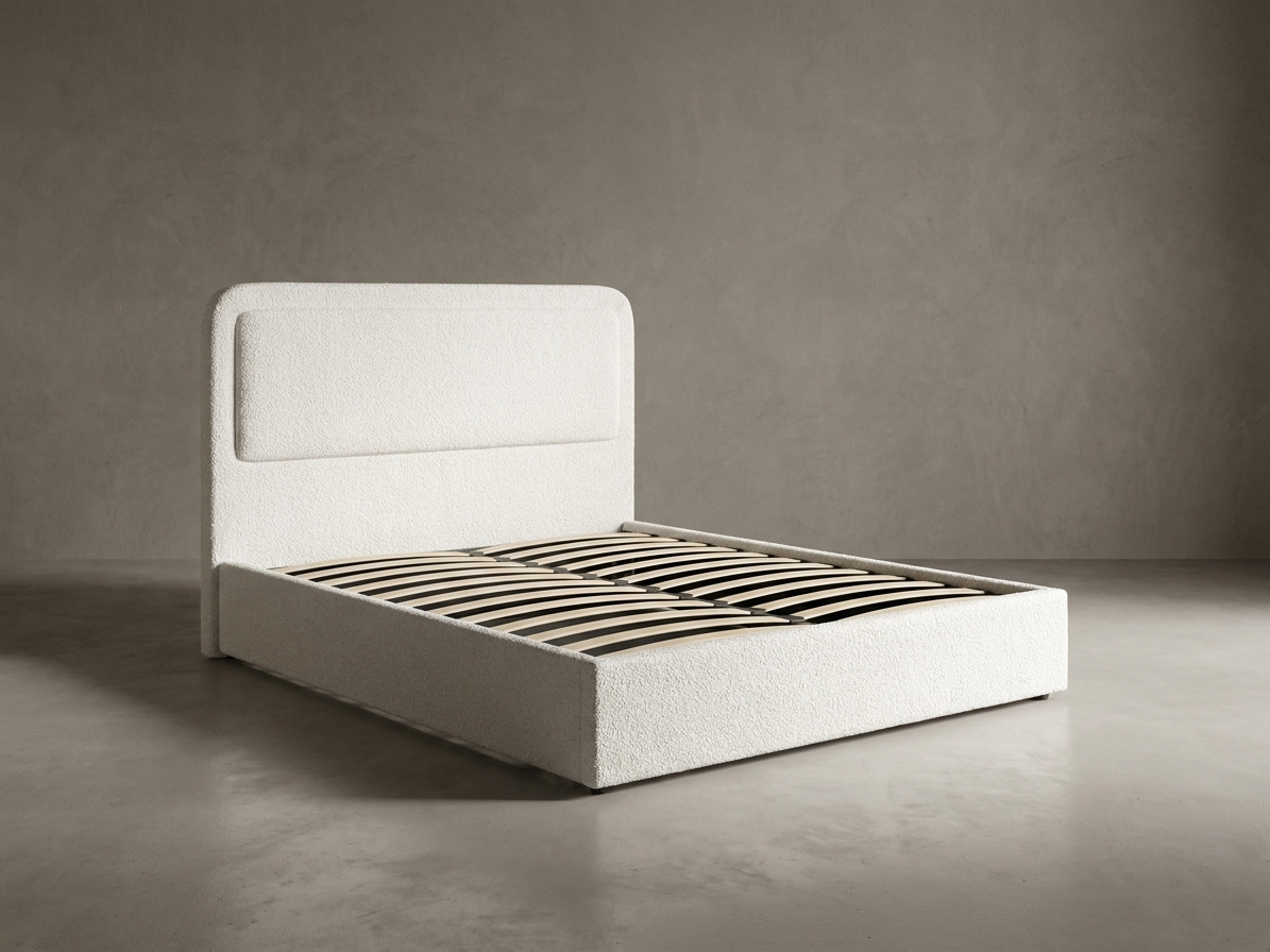Savannah Queen Hydraulic Storage Lift-Up Bed - White Boucle