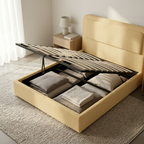 Cama elevable Savannah Queen con almacenamiento hidráulico - Lino gris