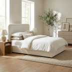 Savannah Queen Hydraulic Storage Lift-Up Bed - White Boucle