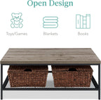 STACY Industrial Coffee Table with Metal Mesh Shelf – Weathered Slate Grey