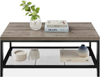 STACY Industrial Coffee Table with Metal Mesh Shelf – Weathered Slate Grey