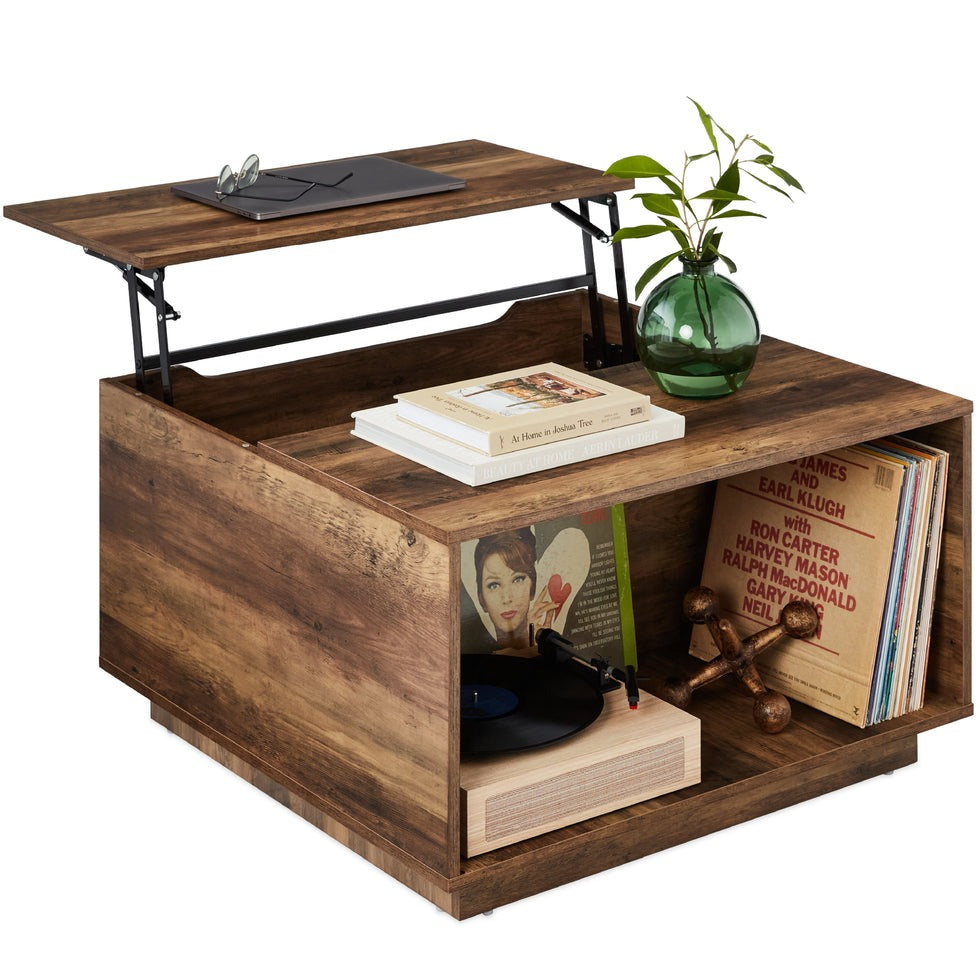 LEO Modern Square Lift-Top Coffee Table with Hidden Storage – Rustic Toasted Oak
