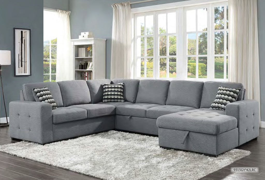 Taylor 6-Seater Sectional Sofa with Dual Pullout Beds and Storage – Light Grey
