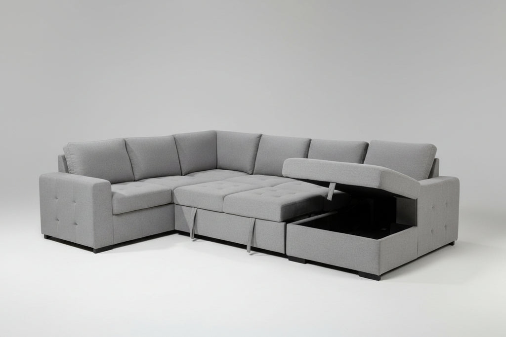 Taylor 6-Seater Sectional Sofa with Dual Pullout Beds and Storage – Light Grey