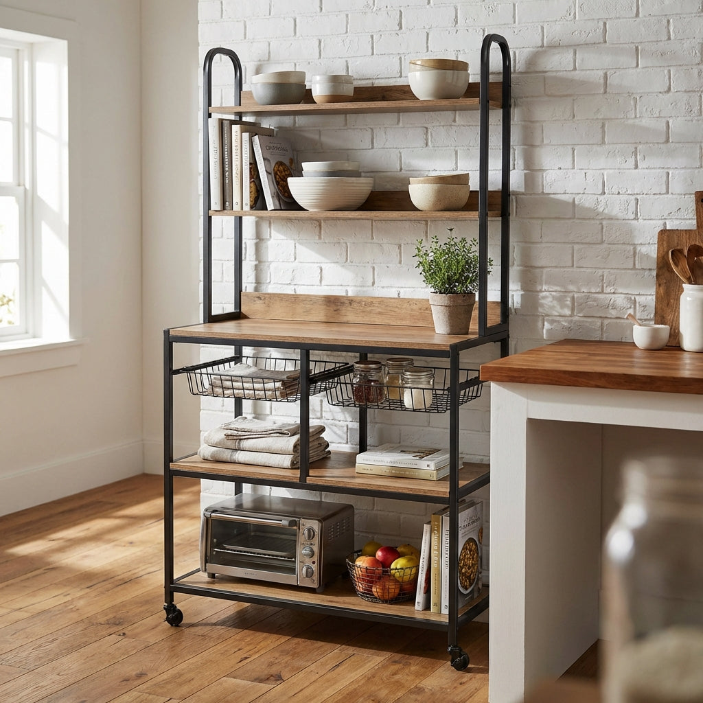THEO Industrial 5-Tier Bar Rack & Kitchen Baker’s Station with Rolling Casters