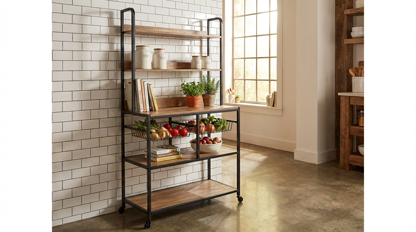 THEO Industrial 5-Tier Bar Rack & Kitchen Baker’s Station with Rolling Casters