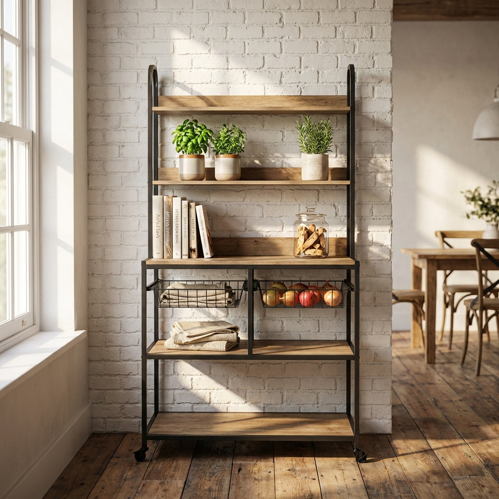 THEO Industrial 5-Tier Bar Rack & Kitchen Baker’s Station with Rolling Casters