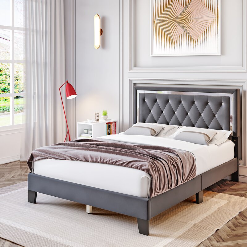 Nairobi Grey Velvet Fabric Bed Frame – Elegant Contemporary Platform Bed
