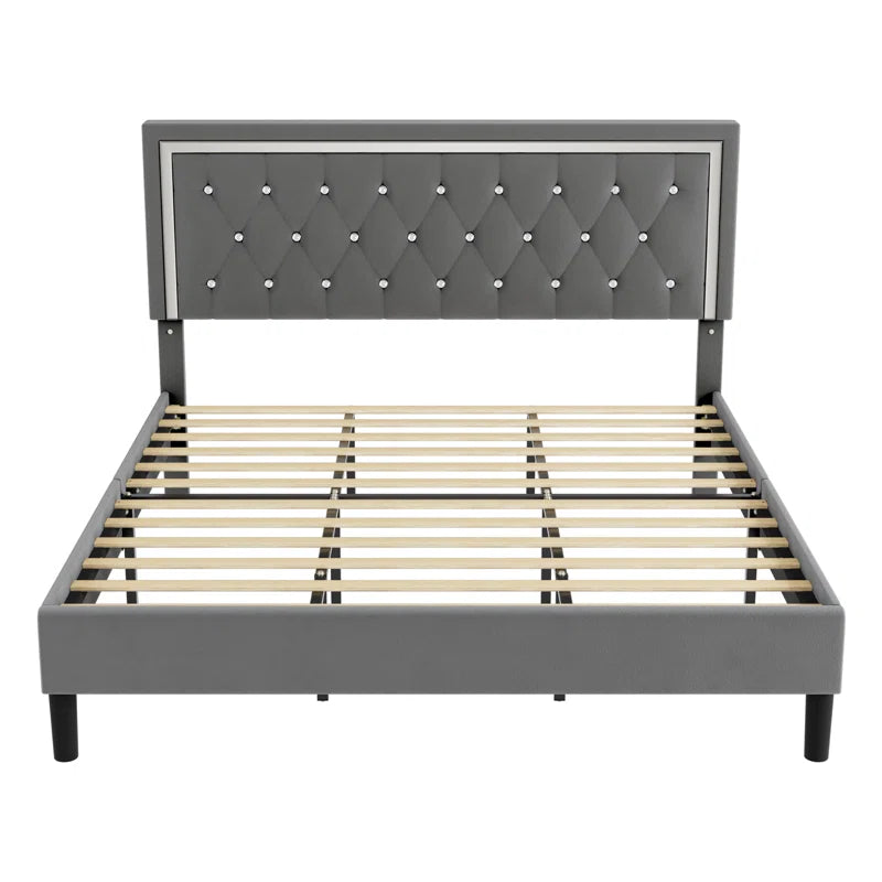 Nairobi Grey Velvet Fabric Bed Frame – Elegant Contemporary Platform Bed
