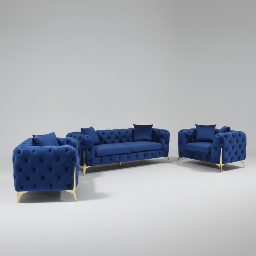 Royal Sapphire Turkish-Style Chesterfield Set - Navy Blue Velvet
