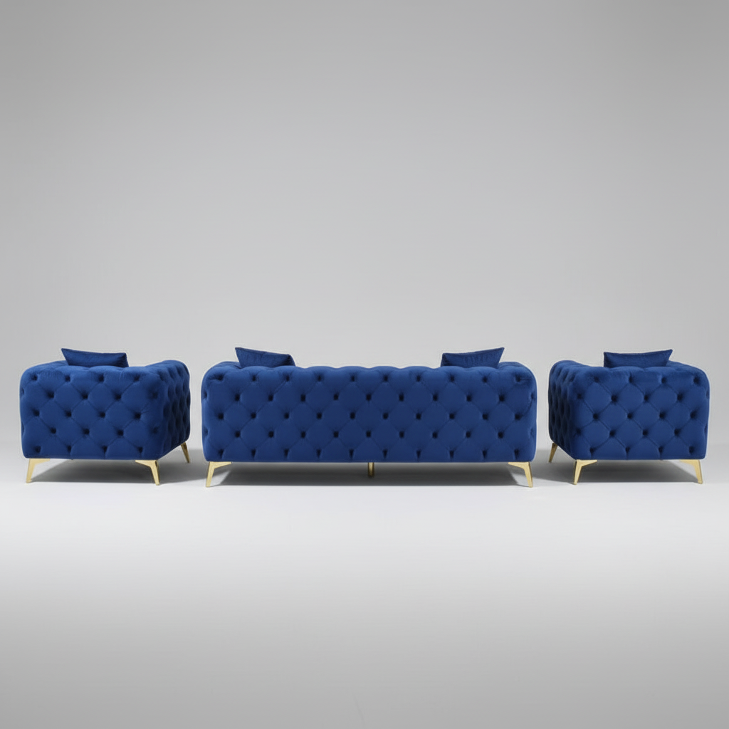 Royal Sapphire Turkish-Style Chesterfield Set - Navy Blue Velvet