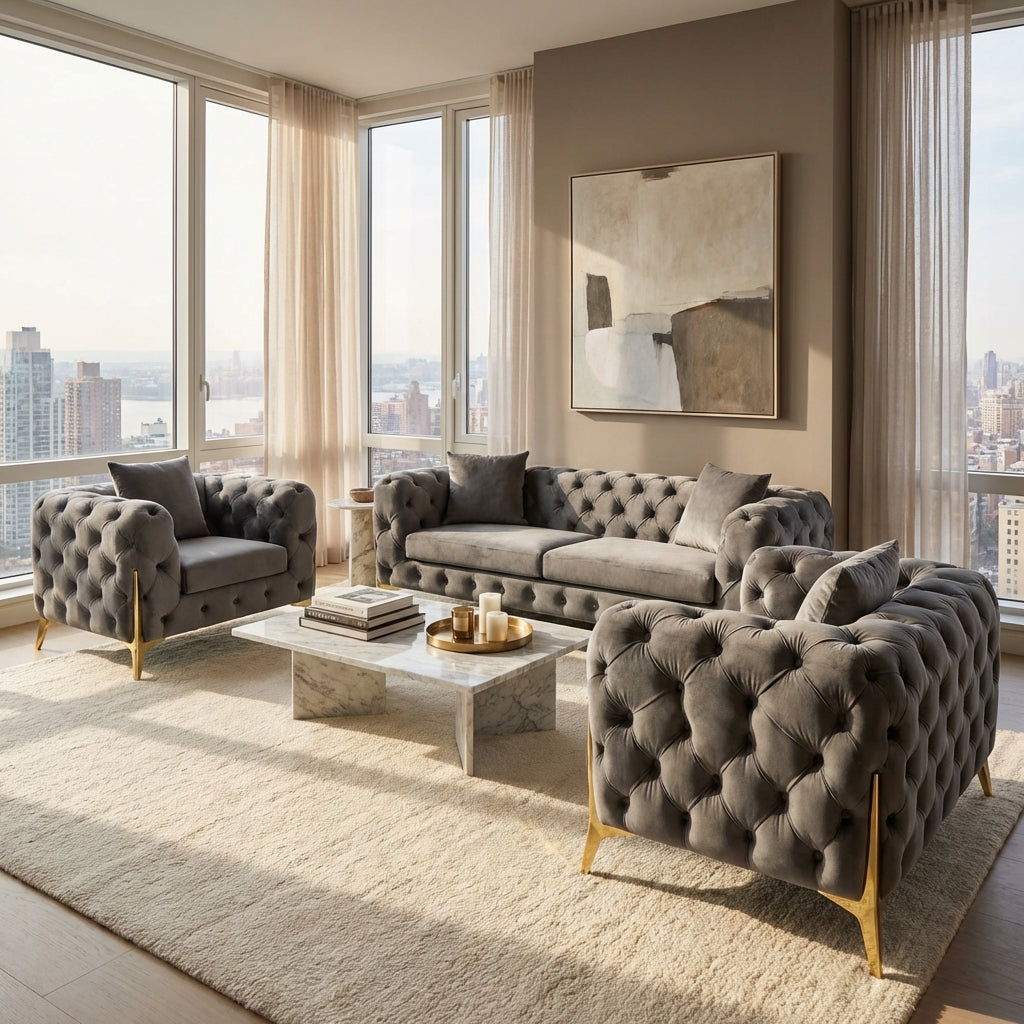 Royal Sapphire Turkish-Style Chesterfield Set -Gray