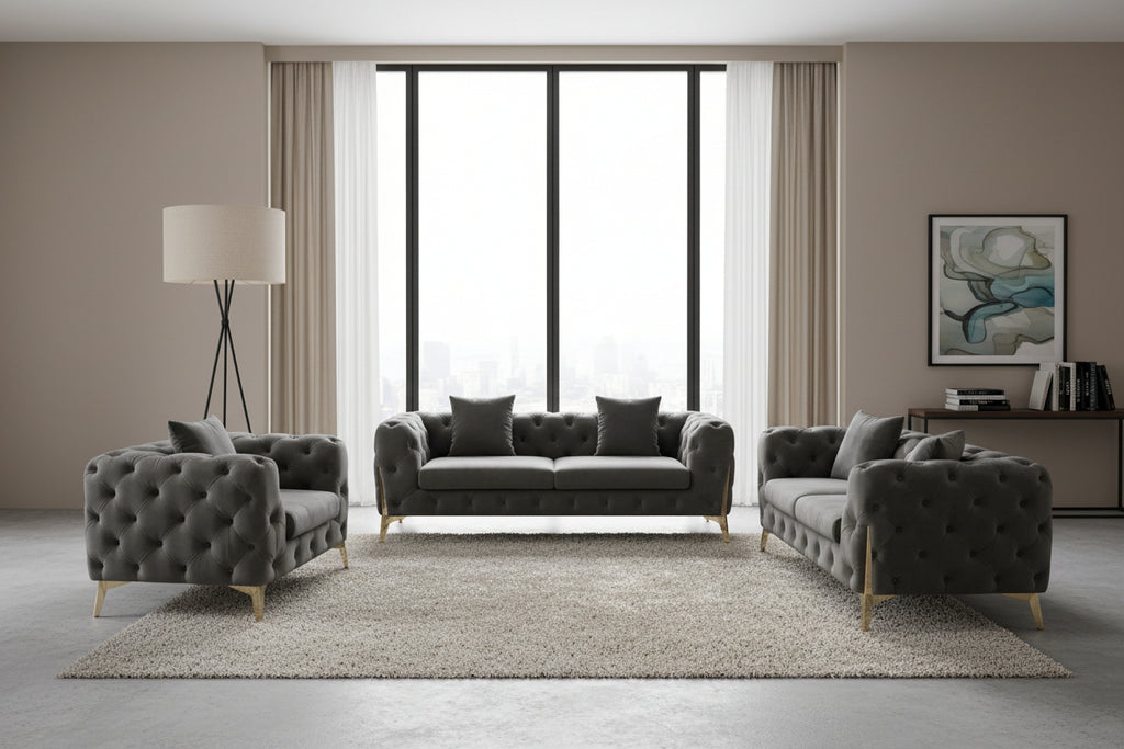 Royal Sapphire Turkish-Style Chesterfield Set -Gray