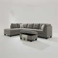 Venice Reversible Sectional Sofa with Storage Ottoman – Light Velvet Grey
