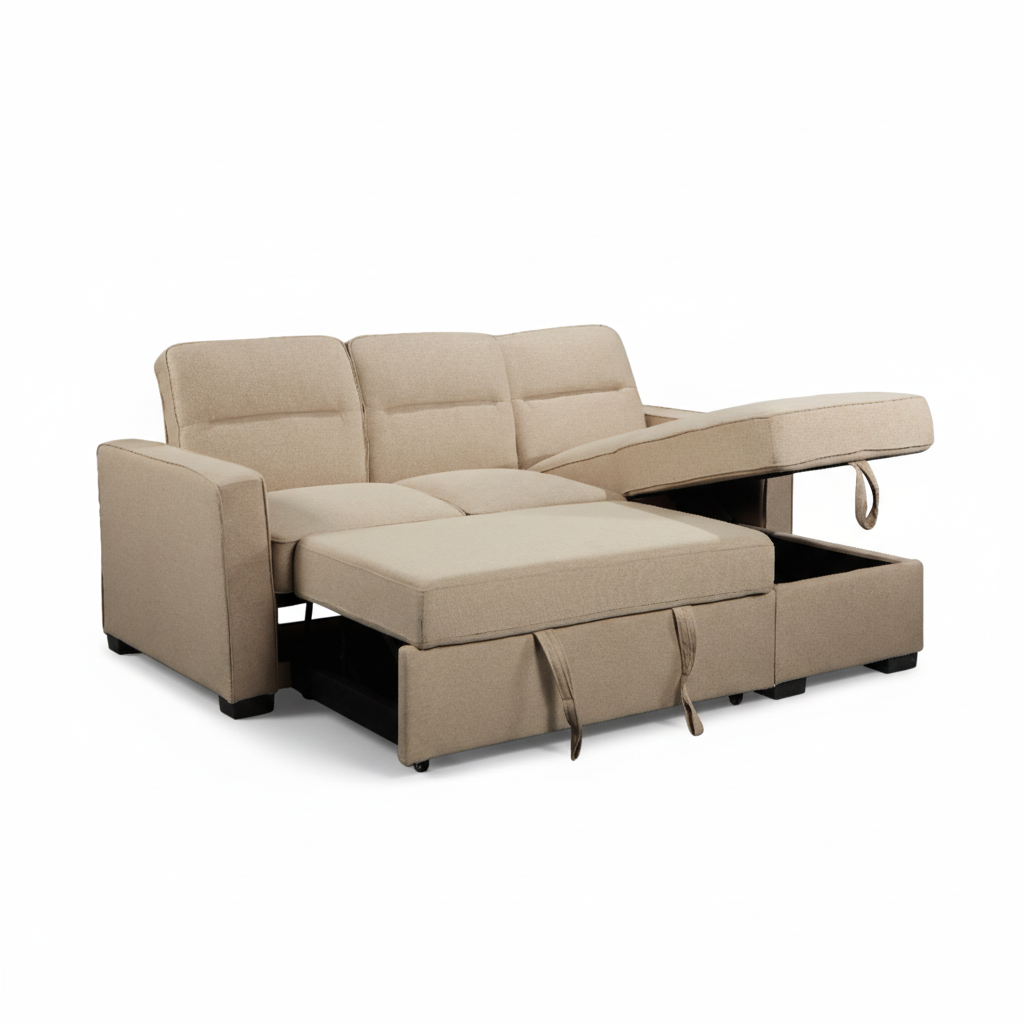 Waza Beige Sectional Sofa with Reversible Chaise and Pullout Bed image 0